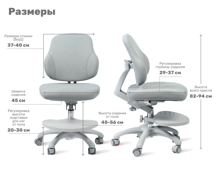 Детское поворотное кресло YOKA YC-3 Blain (серый) размеры