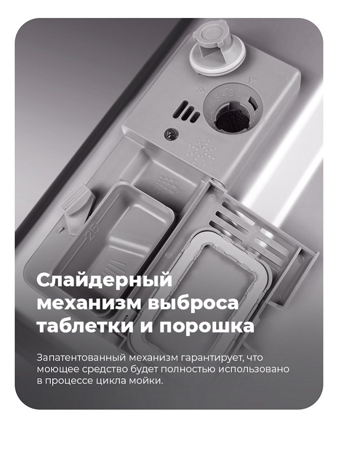 Посудомоечная машина MAUNFELD MLP-08IM Слайдерный механизм выброса таблетки и порошка