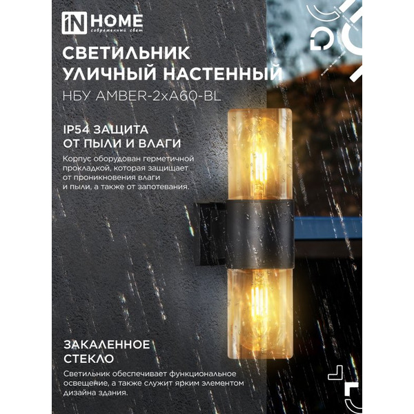Светильник уличный настенный IN HOME НБУ AMBER-2хA60-BL (4690612052885)