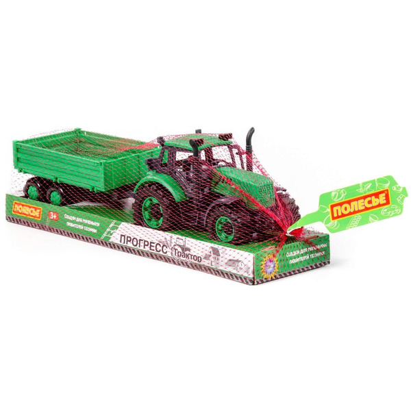 Трактор Полесье Прогресс с бортовым прицепом инерционный (зелёный) 94605