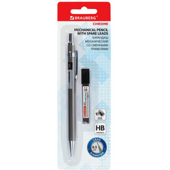 Карандаш BRAUBERG CHROME 181969 0,5 мм + грифели HB 12 шт