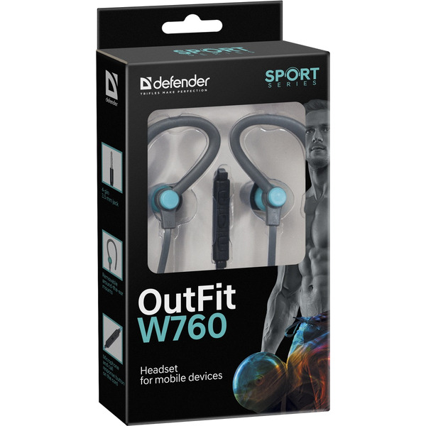 Наушники Defender OutFit W760 (серый/голубой)