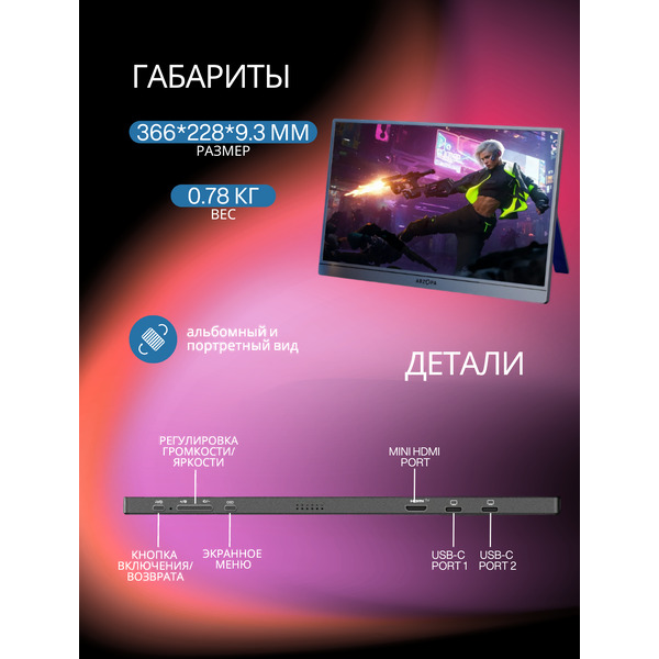 Портативный монитор Arzopa Z3FC (серый)