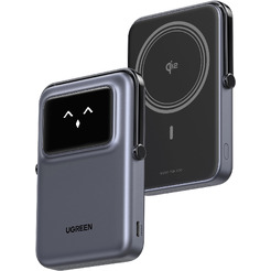 Внешний аккумулятор UGREEN PB764-45329 Uno Magnetic Wireless + Holder Power Bank 10000 mAh Qi2 15W Space Gray)