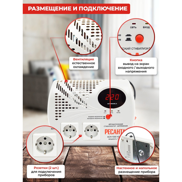 Стаблизатор напряжения Ресанта АСН-1000Н2/1-Ц (63/6/13)