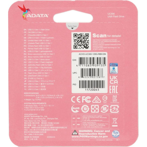 Флеш диск A-Data ACHO-UC300-128G-RBK/GN