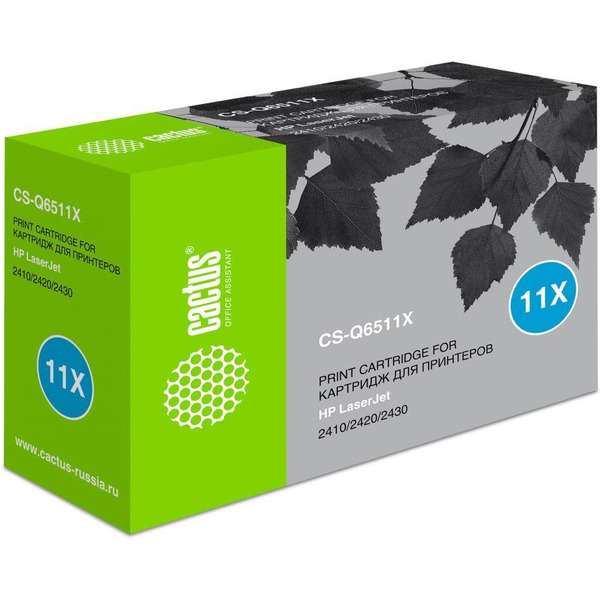 Картридж лазерный Cactus CS-Q6511X Q6511X черный (12000стр.) для HP LJ 2410/2420/2420DN/2430