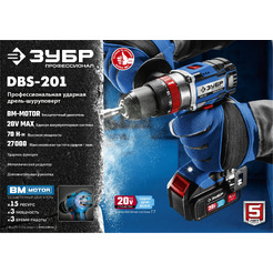 Дрель-шуруповерт Зубр Профессионал DBS-201-22 (с 2-мя АКБ, кейс)