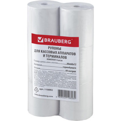 Чековая лента BRAUBERG 110892 80мм(диаметр 68мм, длина 60м, втулка 12мм), 6 шт.
