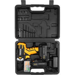 Дрель-шуруповерт Deko Sharker 16V + Set 63 083-1041 (с 2-мя АКБ, кейс)