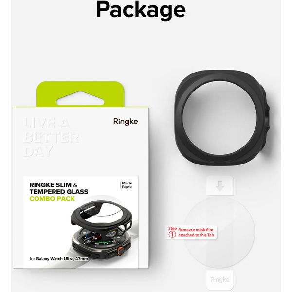 Чехол с защитным стеклом Ringke SLIM+Glass для Galaxy Watch Ultra 47mm 2024/ 2025 MATTE BLACK