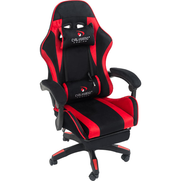 Вибромассажное кресло Calviano 1584 (велюр, черный/красный)