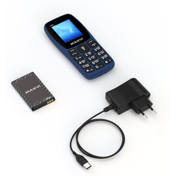 Кнопочный телефон Maxvi C45 + ЗУ WC-112 (синий)