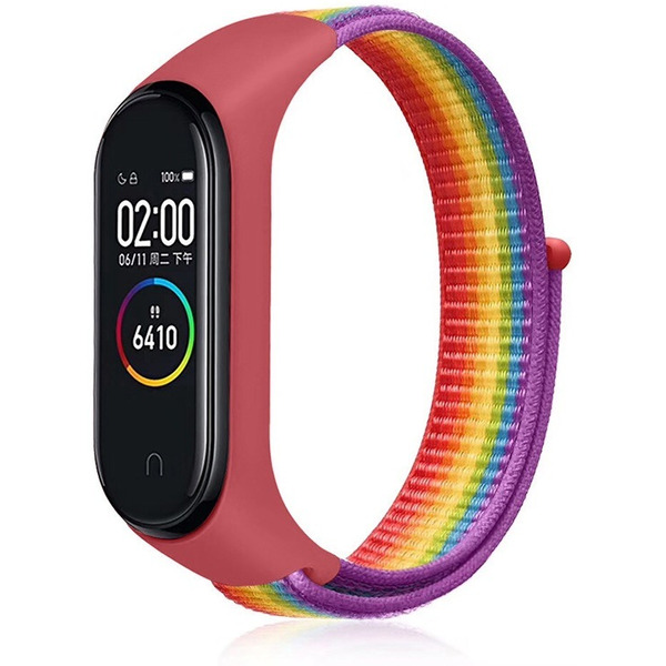 Ремешок Bingo Nylon для Xiaomi Mi Band 3/4/5/6 (радуга с красным)