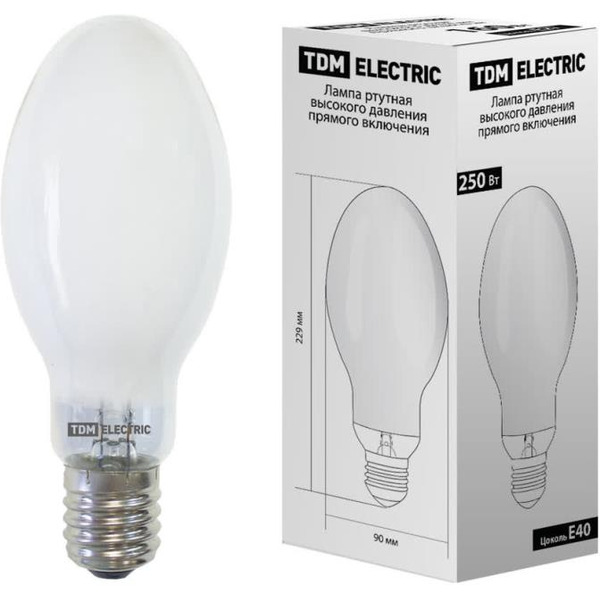 Лампа ртутная высокого давления прямого включения TDM ДРВ 250 Вт Е40 SQ0325-0020