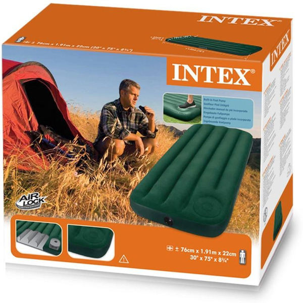Надувной матрас INTEX Compact (Компакт) 66950, 76х191х22 см, встроенный ножной насос