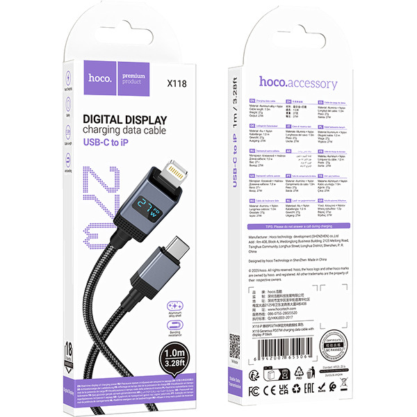 Зарядный кабель Hoco X118 Generous PD27W (черный)