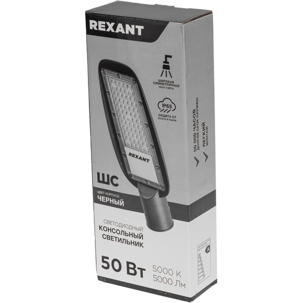 Светильник светодиодный консольный REXANT 607-307 (ДКУ 03-50-5000К-Ш-C IP65 черный)