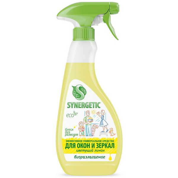 Средство биоразлагаемое для мытья окон/зеркал/мониторов/стеклянных поверхностей SYNERGETIC Цветущий лимон 0,5л