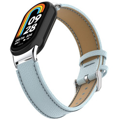 Ремешок BINGO Leather Litchi для XIAOMI Mi Band 8 Голубой
