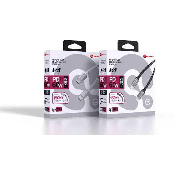 Кабель ATOMIC TOOMUCH USB-C - USB-C PD 60W 30.364 (белый)