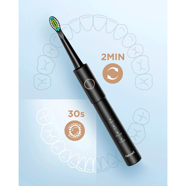 Электрическая зубная щетка Fairywill E11 (черный, 8 насадок + чехол)