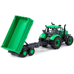 Трактор Полесье Прогресс с бортовым прицепом инерционный (зелёный) 91260
