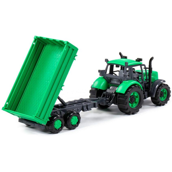 Трактор Полесье Прогресс с бортовым прицепом инерционный (зелёный) 91260