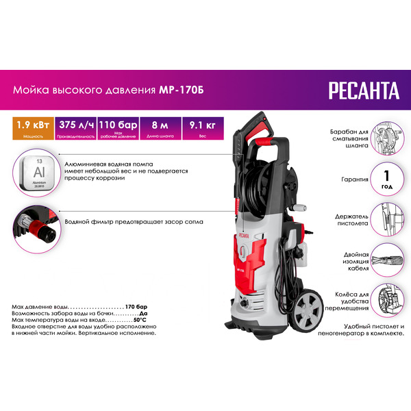Мойка высокого давления Ресанта МР-170Б (70/8/21)