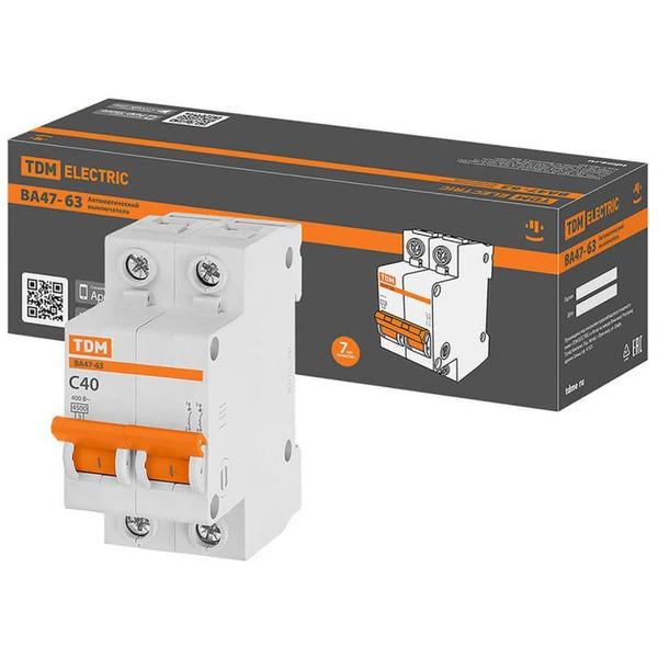 Выключатель автоматический TDM ВА 47-63 2Р 40А (C) 4.5кА SQ0218-0014