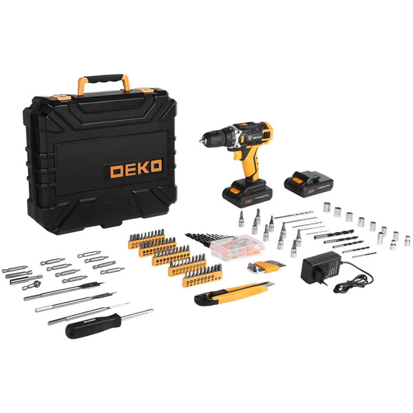 Дрель-шуруповерт Deko DKCD20FU-Li SET 193 (063-4179) с 2-мя АКБ, кейс, набор оснастки