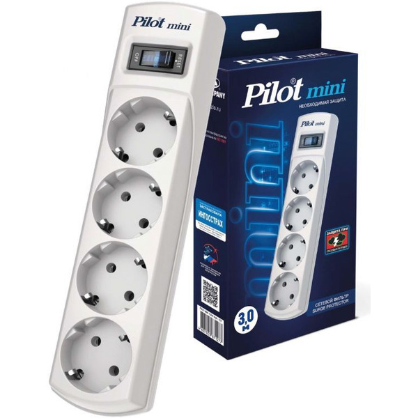 Сетевой фильтр Pilot mini 3м (4 розетки) белый