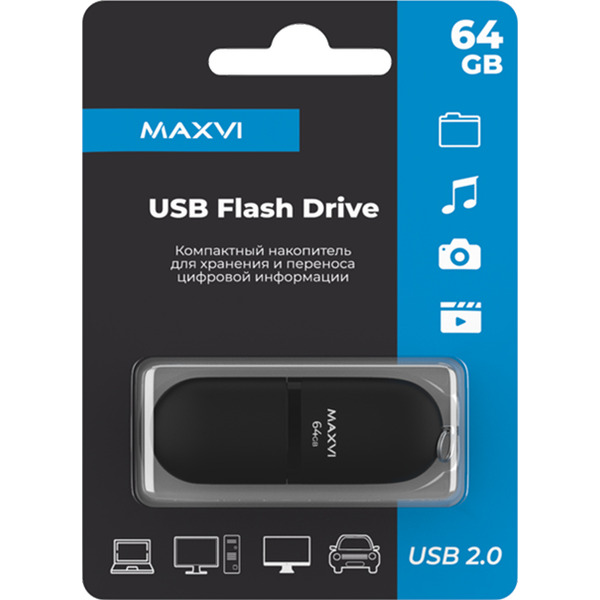 USB флеш Maxvi SF 64GB FD64GBUSB20C10SF (черный)