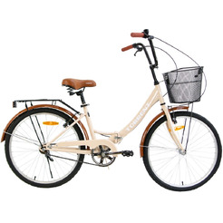 Велосипед TORRENT Discovery-7 (рама сталь 16" складная, 7 скоростей., SHIMANO, колеса 24д. корзина) Бежевый