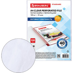 Файлы А4 STANDAR,100 шт, матовые, 40 мкм, BRAUBERG 229660