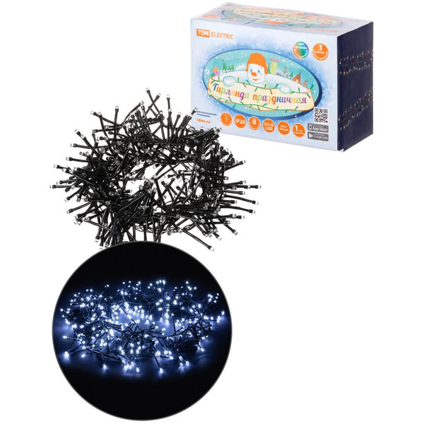 Гирлянда светодиодная TDM "Мишура" 3 м, 320LED, белый, 8 режимов SQ0361-0091