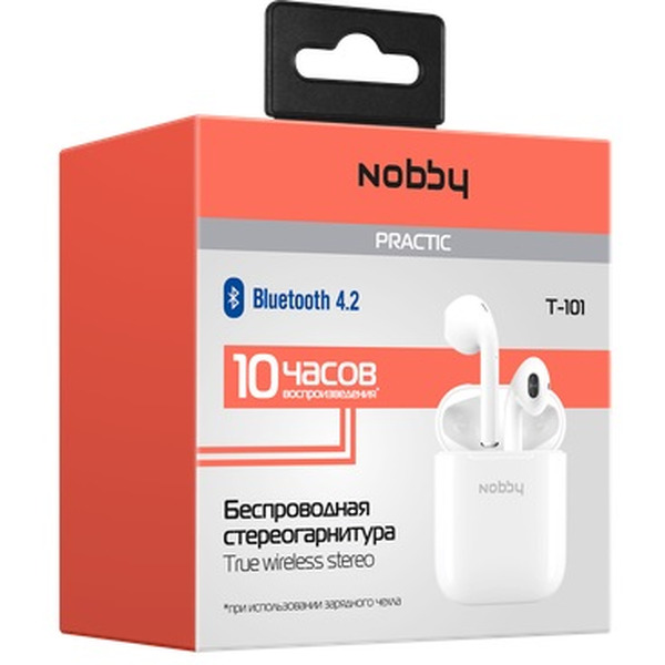 Беспроводная стереогарнитура NOBBY Practic T-101 (NBP-BH-42-48) пластик, белый