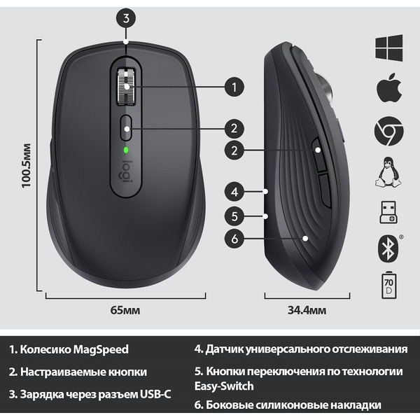 Мышь Logitech MX Anywhere 3 (L910-005988) графитовый
