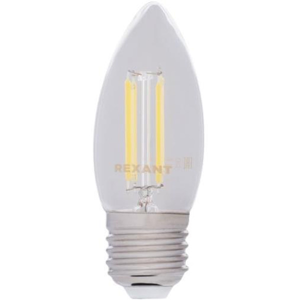 Лампа филаментная REXANT 604-090 Свеча CN35 7,5Вт 600Лм 4000K E27 диммируемая, прозрачная колба
