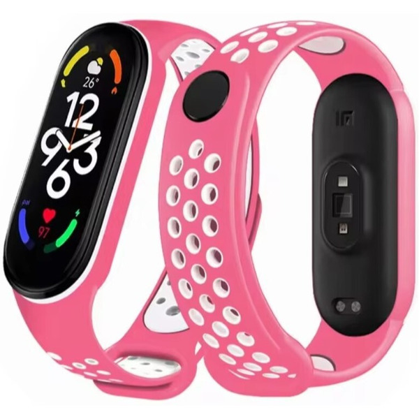 Ремешок Bingo Sport для XIAOMI Mi Band 5/6/7 Розовый с белым