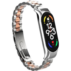 Ремешок Bingo Stainless для XIAOMI Mi Band 7 (серебристый с розовым золотом)
