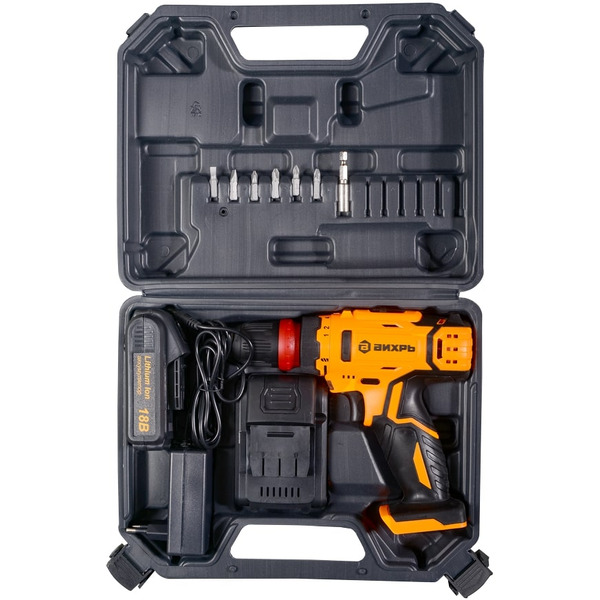 Дрель-шуруповерт Вихрь ДА-18Л-2КC (72/14/34) с 2-мя АКБ, кейс