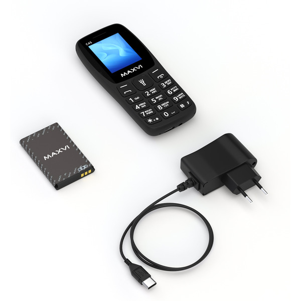 Кнопочный телефон Maxvi C45 + ЗУ WC-112 (черный)