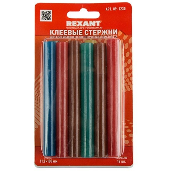 Клеевые стержни Rexant 09-1230 (12 шт, разноцветный)