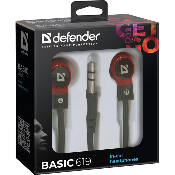 Наушники Defender Basic 619 черный+красный