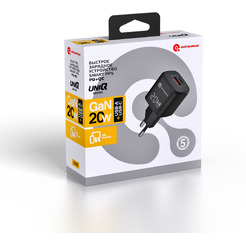 Зарядное устройство сетевое Atomic UniQ G201 GAN 20W USB A+C / 10.180 (черный)