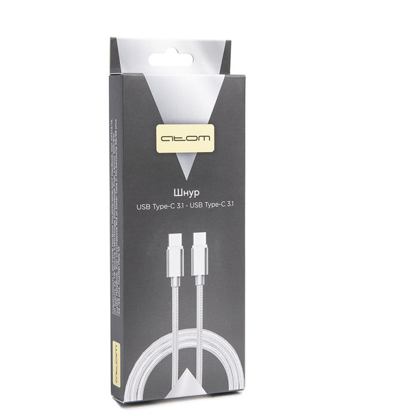 Кабель ATOM USB Type-C 3.1 - USB Type-C 3.1 1.8м (серебристый)