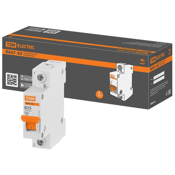 Выключатель автоматический TDM ВА 47-63 1Р 25А (B) 4.5кА SQ0218-0041