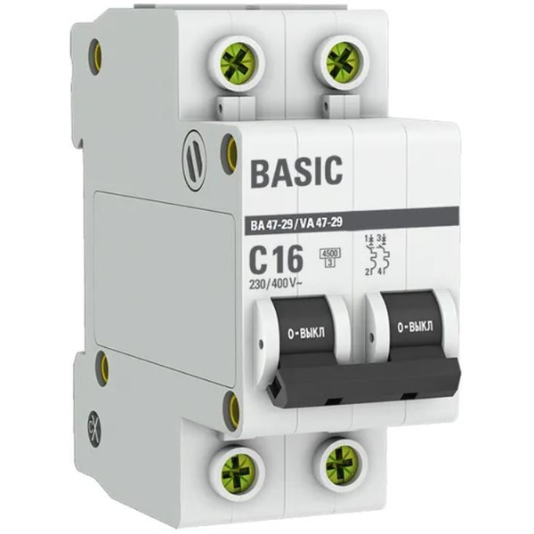 Выключатель автоматический EKF ВА 47-29 2P 16A (C) 4.5кА