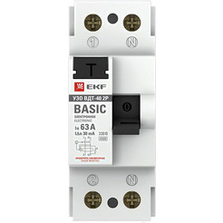 Устройство защитного отключения EKF Basic ВДТ-40 2P 63А 30мА elcb-2-63-30e-sim